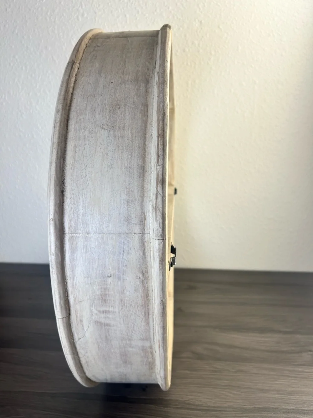 Vintage Round Wood Wall Shelf Rustic Whitewashed Farmhouse 20.5”